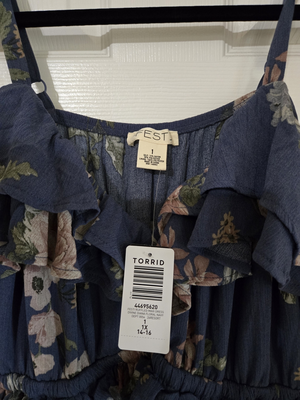 torrid Navy Floral Ruffle Tiered Maxi Dress with Pink Accents - Picture 7 of 10